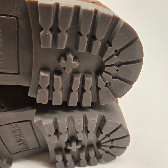 Lauren Ralph Lauren ZABBY Brown Suede Shearling Lace-Up Lug Sole Boots, Sz 8 - Picture 14 of 14